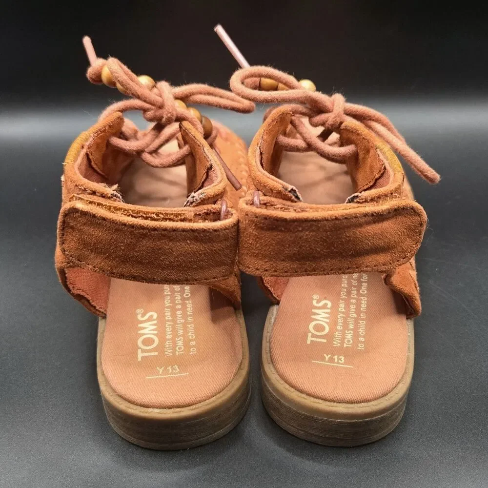 TOMS Kids Uma Suede Wedge Sandals Ginger Terracotta Lace Up Youth Size 13Y NWOT